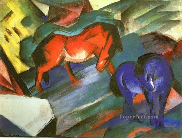 horse cats Painting - Red and Blue Horses Expressionist